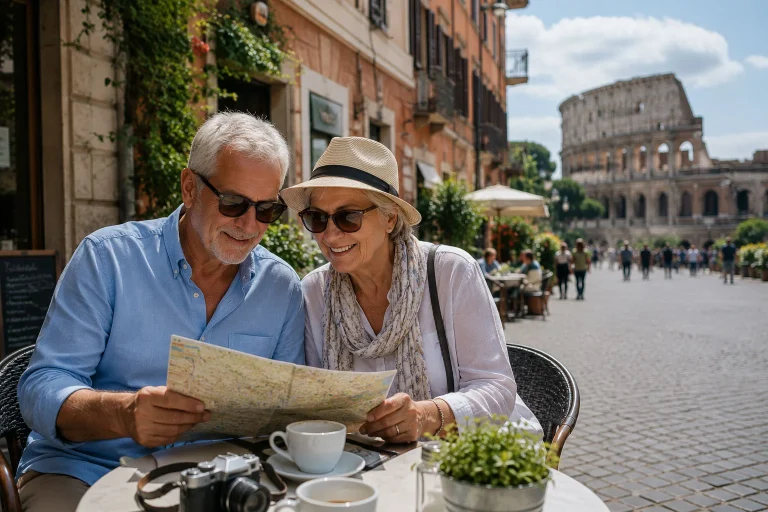 American senior couple enjoying a vacation in Europe