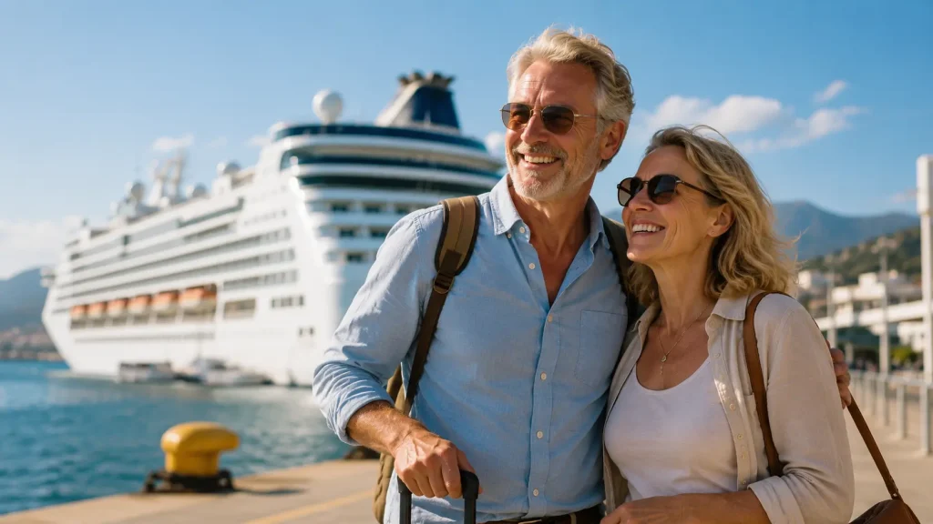 Happy mature couple enjoying a cruise vacation with confidence and peace of mind